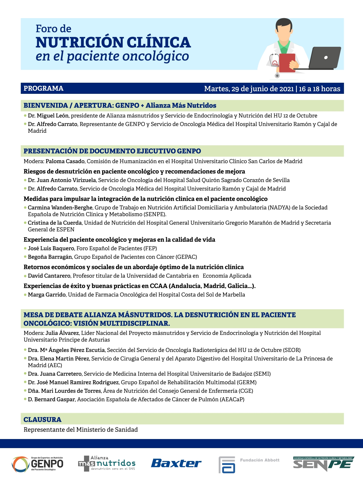 Foro de Nutrición Clínica en el paciente oncológico